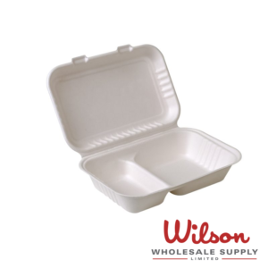 9x6x3 Compostable Sugarcane Clamshell -2 Compartment