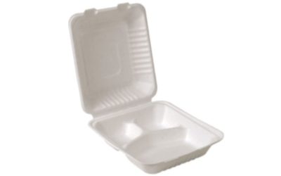 9x9x3” Compostable Sugarcane Clamshell - 3 Compartment